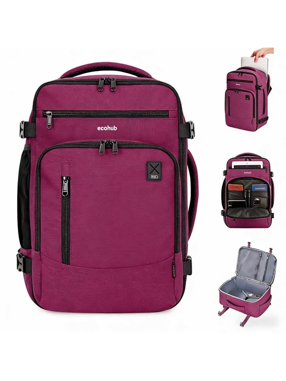 Travel Backpack With 16 Pockets, 17'' Airline Approved Carry on Luggage,Waterproof Personal Item Bag Fit 15.6" Laptop, Lightweight Casual Daypack for Weekender Business Hiking(Red 25L)