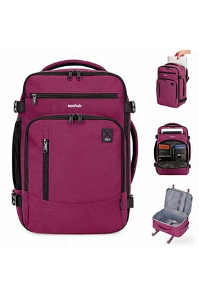 Travel Backpack With 16 Pockets, 17'' Airline Approved Carry on Luggage,Waterproof Personal Item Bag Fit 15.6" Laptop, Lightweight Casual Daypack for Weekender Business Hiking(Red Bag)