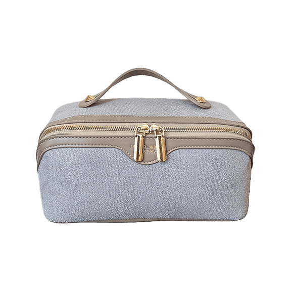 WANDF Travel Makeup Bag,Toiletry Bag for Women, Suede Make Up Bag Cosmetic Organizer with Metal Zipper,Handling Bathroom Bag(Grey)