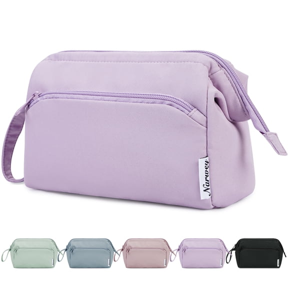 WANDF Makeup Bag for Women Wide-open,Lightweight Water-Resistant Travel Cosmetic Bag Make Up Organizer,Beauty Organizer Portable Toiletry Bag for Cosmetics Toiletries(Purple)
