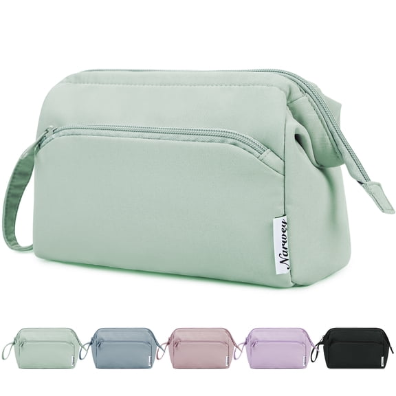 WANDF Makeup Bag for Women Wide-open,Lightweight Water-Resistant Travel Cosmetic Bag Make Up Organizer,Beauty Organizer Portable Toiletry Bag for Cosmetics Toiletries(Mint Green)
