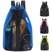 WANDF Mesh Swim Bag Beach Backpack with Wet Pocket, Waterproof Pool Bag with Full-Zip Opening for Women and Men,Drawstring Backpack for Swimming, Gym, Cruise,Waterpark EssentialsNavy Blue