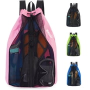 WANDF Mesh Swim Bag Beach Backpack with Wet Pocket, Waterproof Pool Bag with Full-Zip Opening for Women and Men,Drawstring Backpack for Swimming, Gym, Cruise,Waterpark EssentialsPink