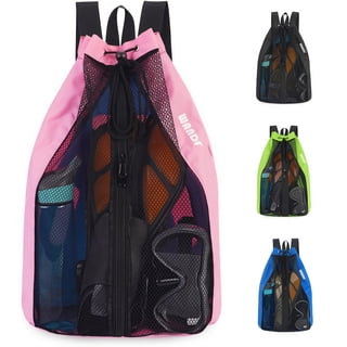 WANDF Mesh Swim Bag Beach Backpack with Wet Pocket, Waterproof Pool Bag with Full-Zip Opening for Women and Men,Drawstring Backpack for Swimming, Gym, Cruise,Waterpark Essentials(Pink)