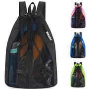 Drawstring Mesh Swim Bag, Beach Backpack with Wet Pocket and Full-Zip Opening for Women and Men, Pool Bag for Swimming,