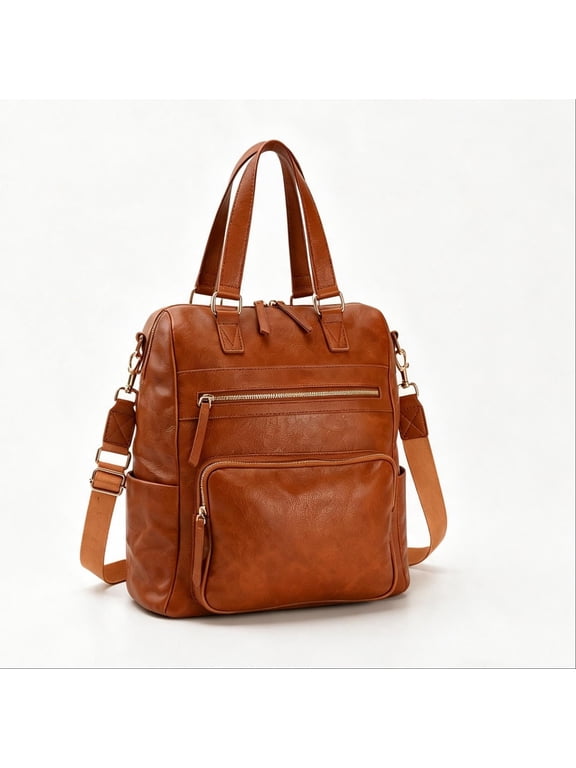 PU Leather Travel Backpack Purse,3-in-1 Fashion Vintage Brown Handbag Shoulder Bag with 2 Side Pockets, Vegan Leather Daypack with Strap for Work Travel Commute College Daily Use