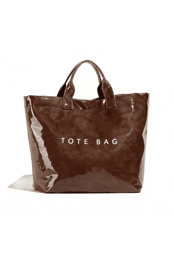 PVC Tote Bag for Women,Classic Plastic Kraft Paper Tote Bags for Shopping,Travel,Work,Large Reusable Grocery HandBag with Inner Pocket,Eco-Friendly Gift Bag for Mom,Sister,Besties(Coffee)