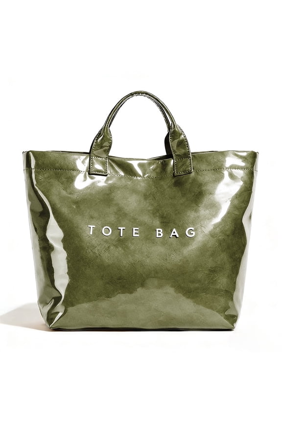 PVC Tote Bag for Women,Classic Plastic Kraft Paper Tote Bags for Shopping,Travel,Work,Large Reusable Grocery HandBag with Inner Pocket,Eco-Friendly Gift Bag for Mom,Sister,Besties(Green)