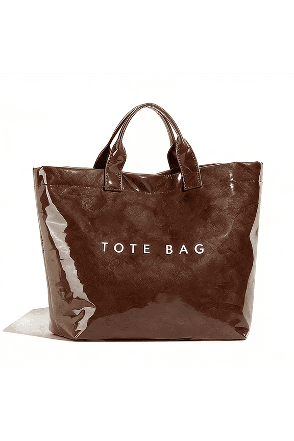 PVC Tote Bag for Women,Classic Plastic Kraft Paper Tote Bags for Shopping,Travel,Work,Large Reusable Grocery HandBag with Inner Pocket,Eco-Friendly Gift Bag for Mom,Sister,Besties(Coffee)