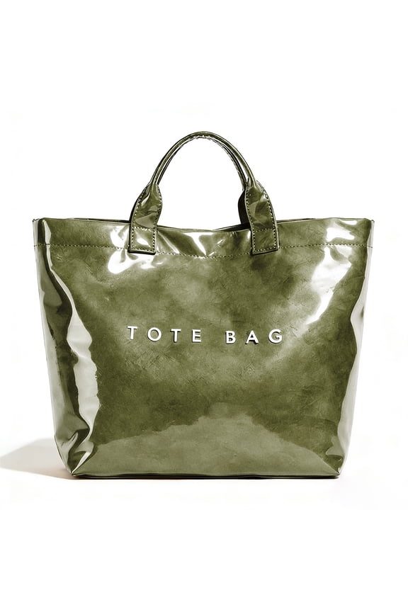 PVC Tote Bag for Women,Classic Plastic Kraft Paper Tote Bags for Shopping,Travel,Work,Large Reusable Grocery HandBag with Inner Pocket,Eco-Friendly Gift Bag for Mom,Sister,Besties(Green)