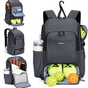 WANDF Pickleball Bag 30L Pickleball Backpack with Shoe Compartment and Fence Hook, Large Racquet Sports Bag Fits 4-6 Paddles and 8 Balls, Pickleball Gifts for Men WomenGray