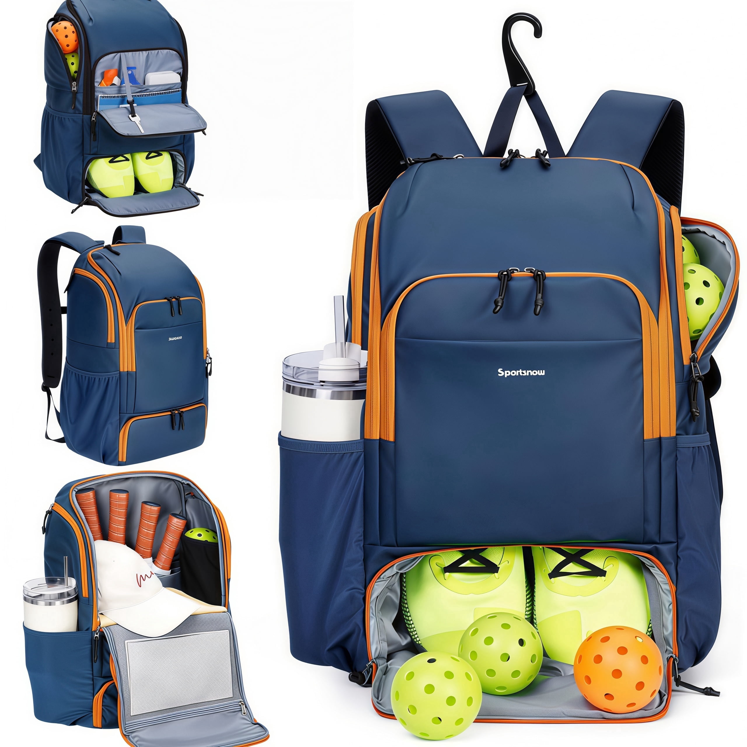 Large Pickleball Backpack - Holds 4 Paddles, Shoe Compartment, Fence Hook 20L Women main image 4