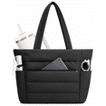 thumbnail image 1 of WANDF Puffy Tote Bag for Women,Quilted Puffer Work Tote with Tumbler Holder,15.6 Inch Laptop Bag with 8 Pockets,Lightweight Water-Resistant Shoulder Bag for College,Teacher,Nurse(Black), 1 of 10
