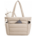 thumbnail image 1 of WANDF Puffy Tote Bag for Women,Quilted Puffer Work Tote with Tumbler Holder,15.6 Inch Laptop Bag with 8 Pockets,Lightweight Water-Resistant Shoulder Bag for Mom,Sister,Teacher,Nurse(Khaki), 1 of 9