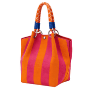 WANDF Small Woven Tote Bag for Women,Knit Handbag Bag Purse with Magnetic Closure,Striped Crochet Bucket Bag for Vacation,Beach,Travel WeekendOrange Pink Striped