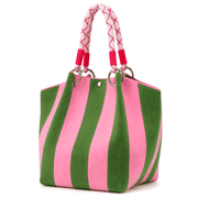 WANDF Small Woven Tote Bag for Women,Knit Handbag Bag Purse with Magnetic Closure,Striped Crochet Bucket Bag for Vacation,Beach,Travel WeekendPink Green Striped