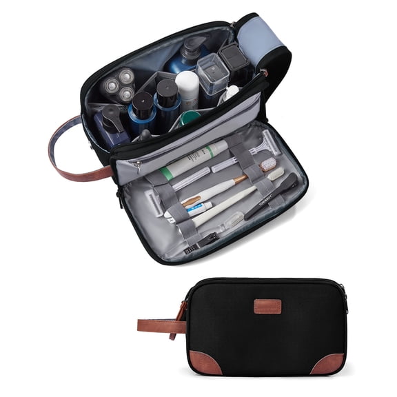 WANDF Large Toiletry Bag for Men,Water-Resistant Wide Opening Dopp Kit Shave Bag with Wet Pocket,Travel Accessories Organizer Bathroom Bag for Business Trip,Gym,Mens Gifts(Black-A)
