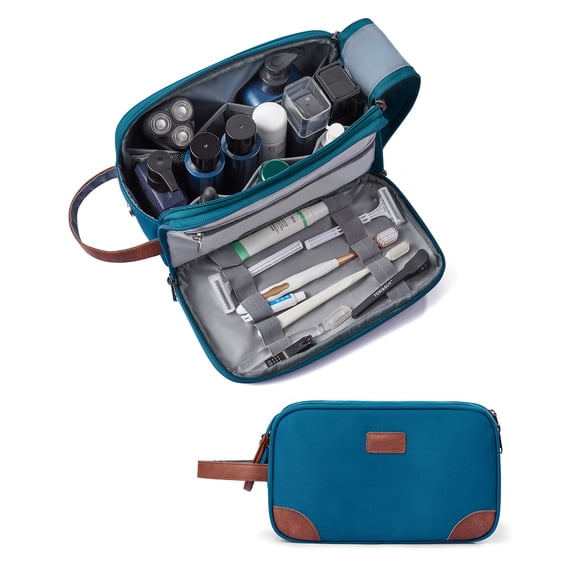 WANDF Large Toiletry Bag for Men,Toiletry Bag Travel with 10 Securing Band,Water-Resistant Wide Opening Dopp Kit Shave Bag with Wet Pocket,Cosmetic Organizer Makeup Bag(Cyan-A)