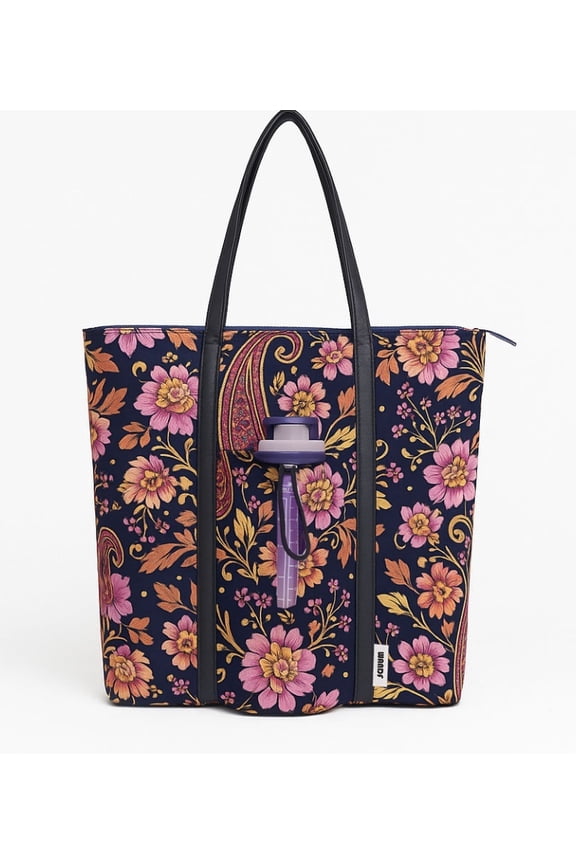 Tote Bag with Cup Holder for Women, Laptop Handbag with Adjustable Water Bottle Pocket, Lightweight Shoulder Bag with Zipper,Large Tote Purse for Travel,Gym,Work, Nurse, Daily Use(Navy Blue)