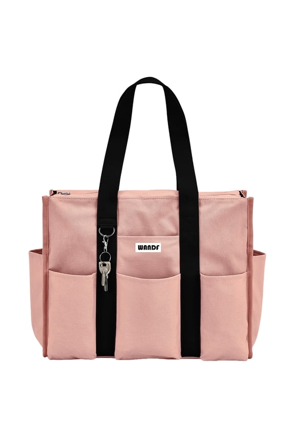 Tote Bag for Women with Zipper,Large Canvas Laptop Totes with Multi-Pockets for Collegers,Teacher,Nuser,Doctor,Durable Beach Bag for Travel,Work,Gym(Pink Totes)