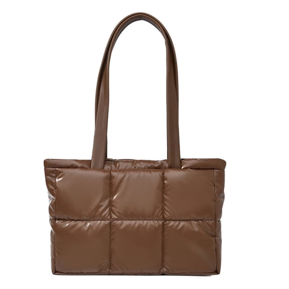 WANDF Puffer Tote Bag for Women,Lightweight Tote Bag for Ladies with Cloud-Like Softness, Water-Resistant Shoulder Bag Large Handbag for Travel,Daily,Commute,Shopping(Brown Bag)