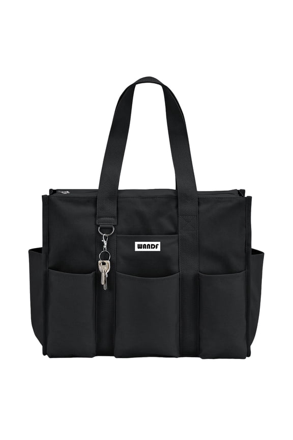 Tote Bag for Women with Zipper,Large Canvas Laptop Work Totes Bag with Multi-Pockets for Collegers,Teacher,Nuser,Doctor,Durable Bag for Travel,Beach,Gym(Black Totes)
