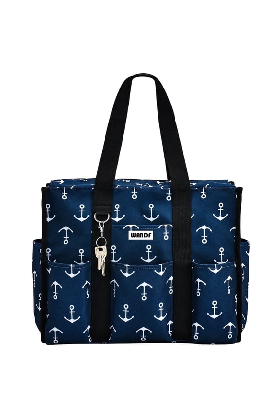 Tote Bag for Women with Zipper,Large Work Totes Laptop Bag with Multi-Pockets for College,Teacher,Nuser,Doctor,Durable Tote Bag for Travel,Beach,Gym(Blue Anchor)