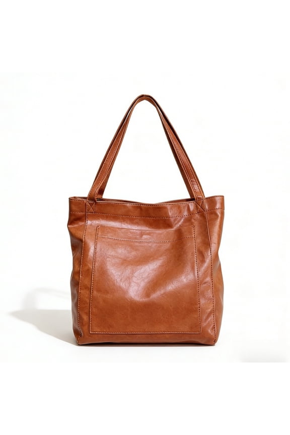 Tote Bag for Women,Vegan Leather Shoulder Bag with Magnetic Closure,Waterproof Handbag Purse with Front Pocket for Work Travel Shopping Daily(Brown Bag)