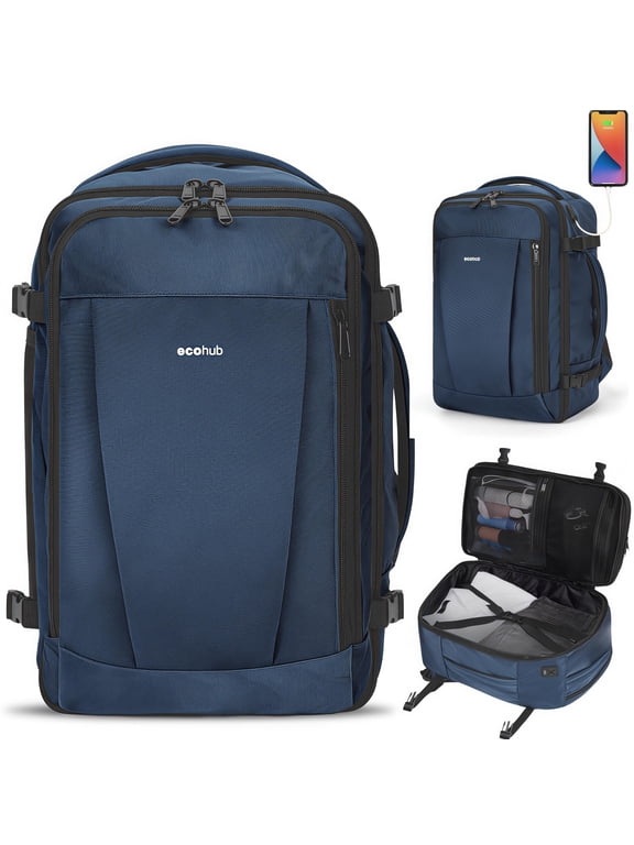 Airline Approved Travel Backpack with USB Port, 30L Waterproof Carry On Personal Item Bag 18x14x8 for Men Women, 13 Pockets Laptop Weekender Backpack, Daypack for Business Travel Gym,Blue