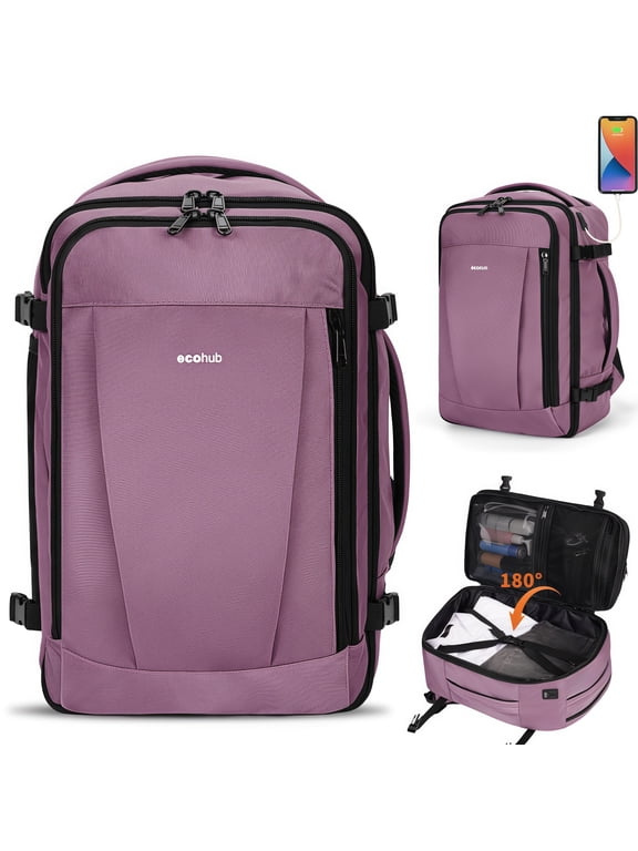 Airline Approved Travel Backpack with USB Port, 30L Waterproof Carry On Personal Item Bag 18x14x8 for Men Women, 13 Pockets Laptop Weekender Backpack, Daypack for Business Travel Gym,Pink