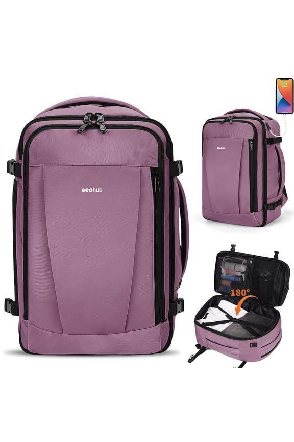 Airline Approved Travel Backpack with USB Port, 30L Waterproof Carry On Personal Item Bag 18x14x8 for Men Women, 13 Pockets Laptop Weekender Backpack, Daypack for Business Travel Gym,Pink