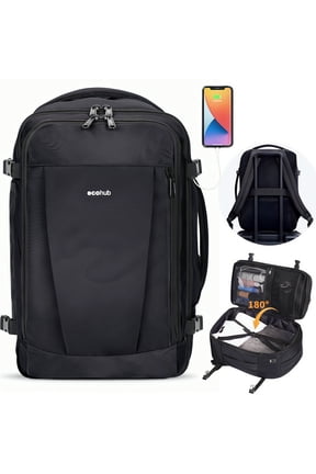 Airline Approved Travel Backpack with USB Port, 30L Waterproof Carry On Personal Item Bag 18x14x8 for Men Women, 13 Pockets Laptop Weekender Backpack, Daypack for Business Travel Gym,Black