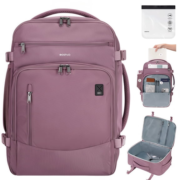 WANDF 18'' Carry on Travel Backpack with Clear Toiletry Bag,30L Airline Approved Personal Item Bag 18x14x8 with USB Port, Laptop Backpack Casual Daypack for Weekender Business(Pink)