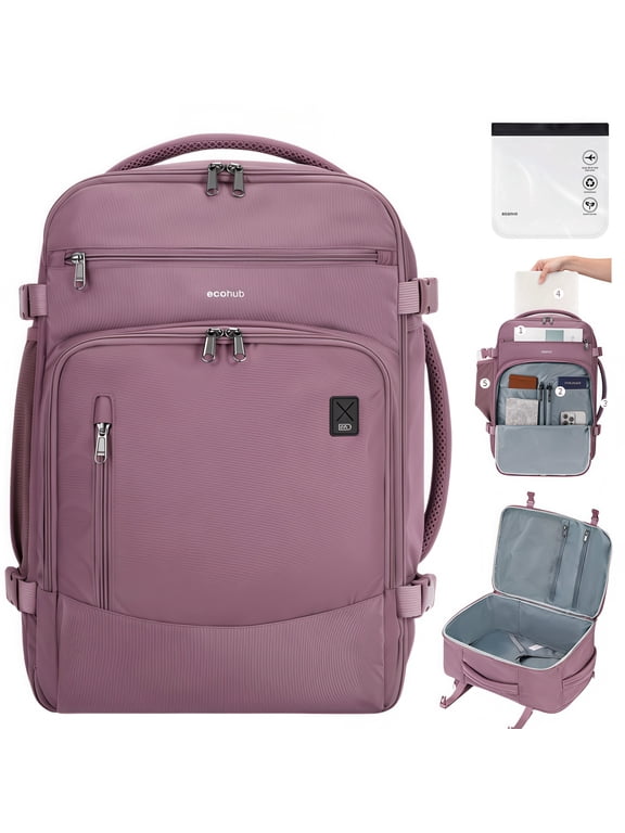 18'' Carry on Travel Backpack with Clear Toiletry Bag,30L Airline Approved Personal Item Bag 18x14x8 with USB Port, Laptop Backpack Casual Daypack for Weekender Business(Pink)