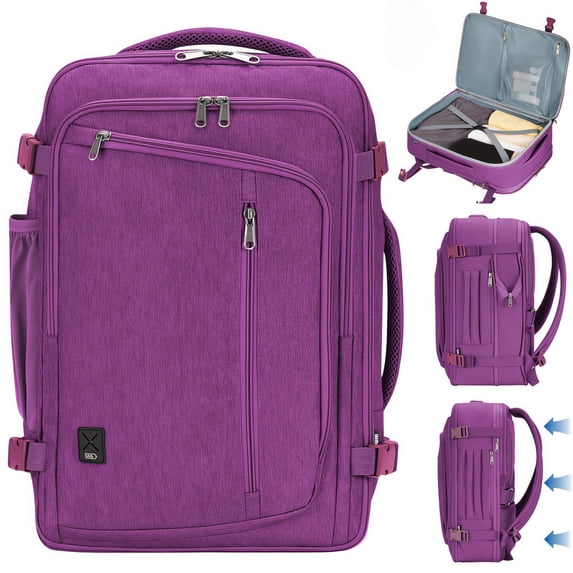 WANDF Expandable Travel Backpack 17 In Laptop Backpack with Wet Pocket For Spirit Airlines,Underseat personal item travel bag Hand Luggage, Large Casual Daypack for Weekender Business(Purple Bag)