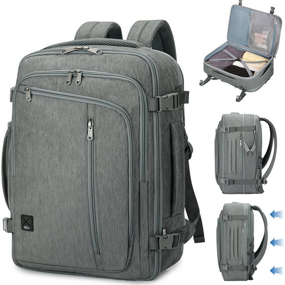 WANDF Expandable Travel Backpack 17 In Laptop Carry On Backpack with USB Pocket Wet Pocket,Waterproof Underseat personal item travel bag, Large Casual Daypack for Weekender Business(Gray Bag)