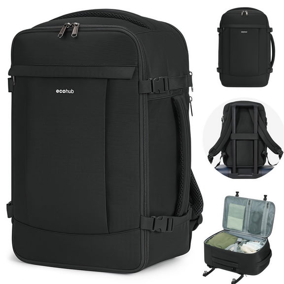 WANDF Sall Travel Backpack with USB Port, 20L Waterproof Carry On Back Pack Fit 14" Laptop, Personal Item Bag 17x10x9 for Men Women, Casual Daypack for Weekender Business Hiking(Black)