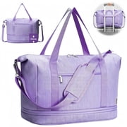 WANDF Travel Duffel Bag for Spirit Airlines, Expandable Carry on Personal Item Bag 18x14x8 Underseat, Waterproof Overnight Weekender Bag with Trolley Sleeve for Women MenPurple Bag