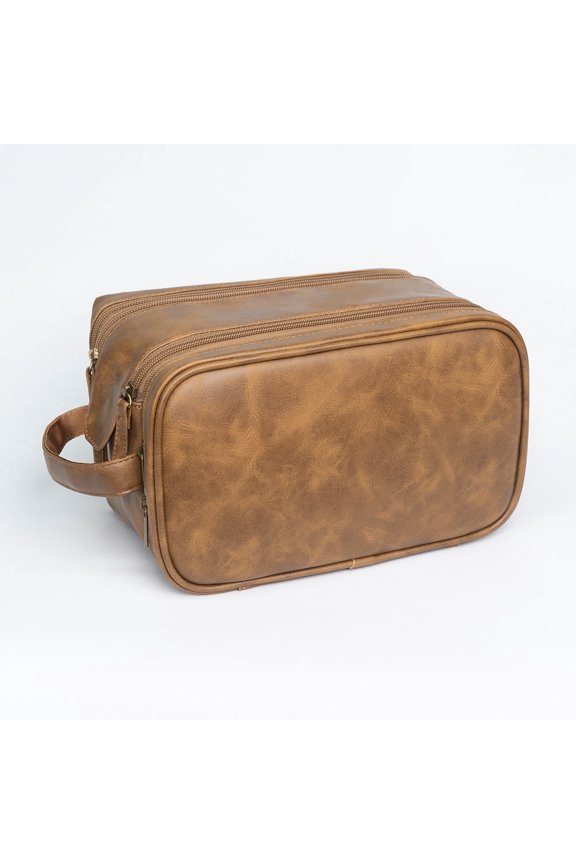 Travel Toiletry Bag for Men,Bathroom Toiletries Organizer Vegan Leather Bags with Side Handle,Personalized Toiletry Bag Business Travel Essentials,Birthday Gifts For Men(Brown Bag)