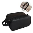 thumbnail image 1 of WANDF Large Toiletry Bag for Women Men,PU  Make Up Bag with 3 Compartments ,Hanging Dopp Shave Kit Bag,Cosmetic Makeup Organizer Bathroom Bag for Ladies(Black), 1 of 10