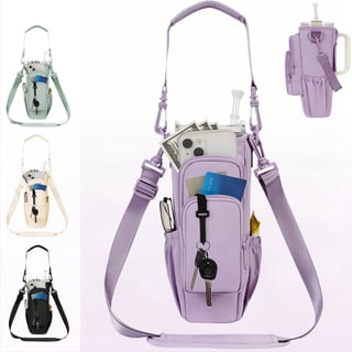 Insulated Water Bottle Carrier Bag with 4 Pocket for 30/40oz Tumbler with Handle, Water Bottle Sleeve Bag with Strap,Straw Cover,Holder Pouch for Men Women Hiking Camping Travel Gym(Purple Bag)