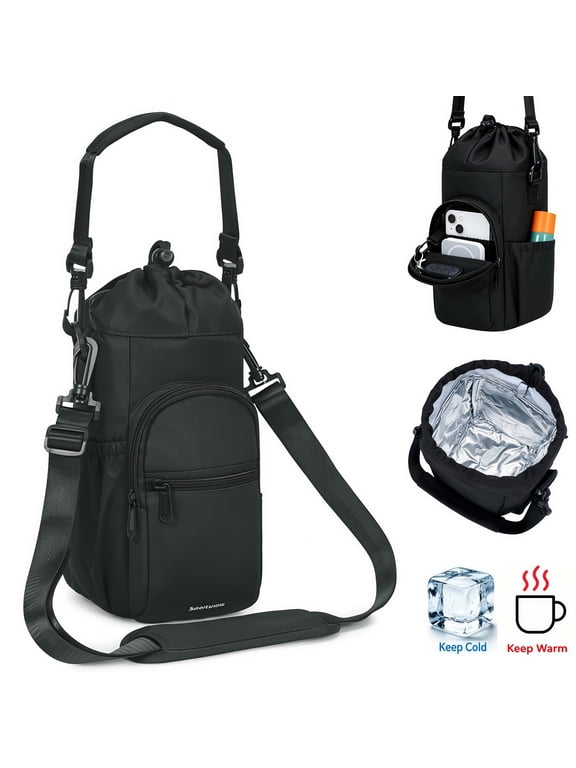 Water Bottle Holder with Strap,Insulated Water Bottle Carrier Sling Bag for 32oz 40oz Bottles, Crossbody Pouch with Phone Pocket for Walking Hiking Travel Gym Beach(Black Bag)