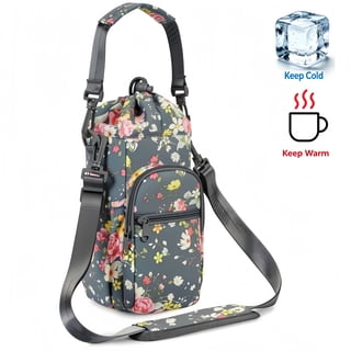 WANDF Insulated Water Bottle Holder for 32oz 40oz Bottles, Water Bottle Carrier Sling Bag with Strap and Phone Pocket, Crossbody Pouch for Walking Hiking Travel Gym Beach(Rose)