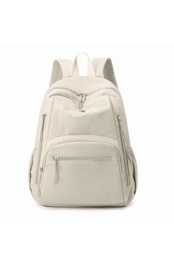 Women's Lightweight Nylon Backpack,25L Small Hiking Backpack for Ladies,College,14" Laptop Backpack with Multiple Zipper Pockets,Waterproof Daypack for Travel Work Casual(Beige)