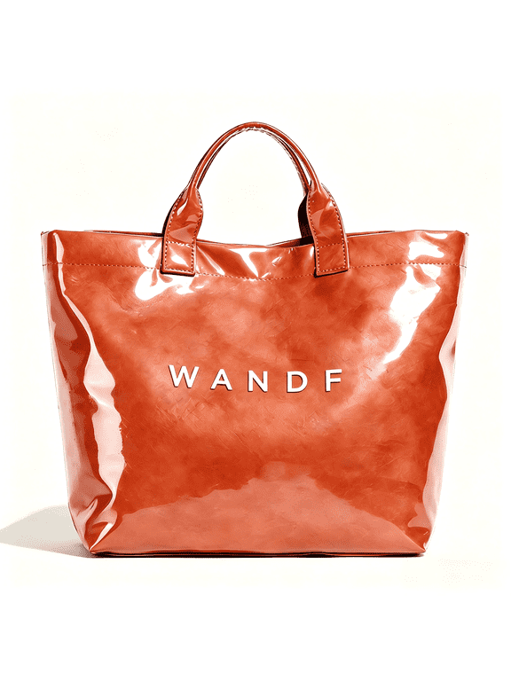 PVC Tote Bag for Women,Work Tote Bag Lady Handbags ,Reusable Grocery Bags for Shopping,Travel,Beach,Eco-Friendly Gift for Mom,Sister,Besties(Orange)
