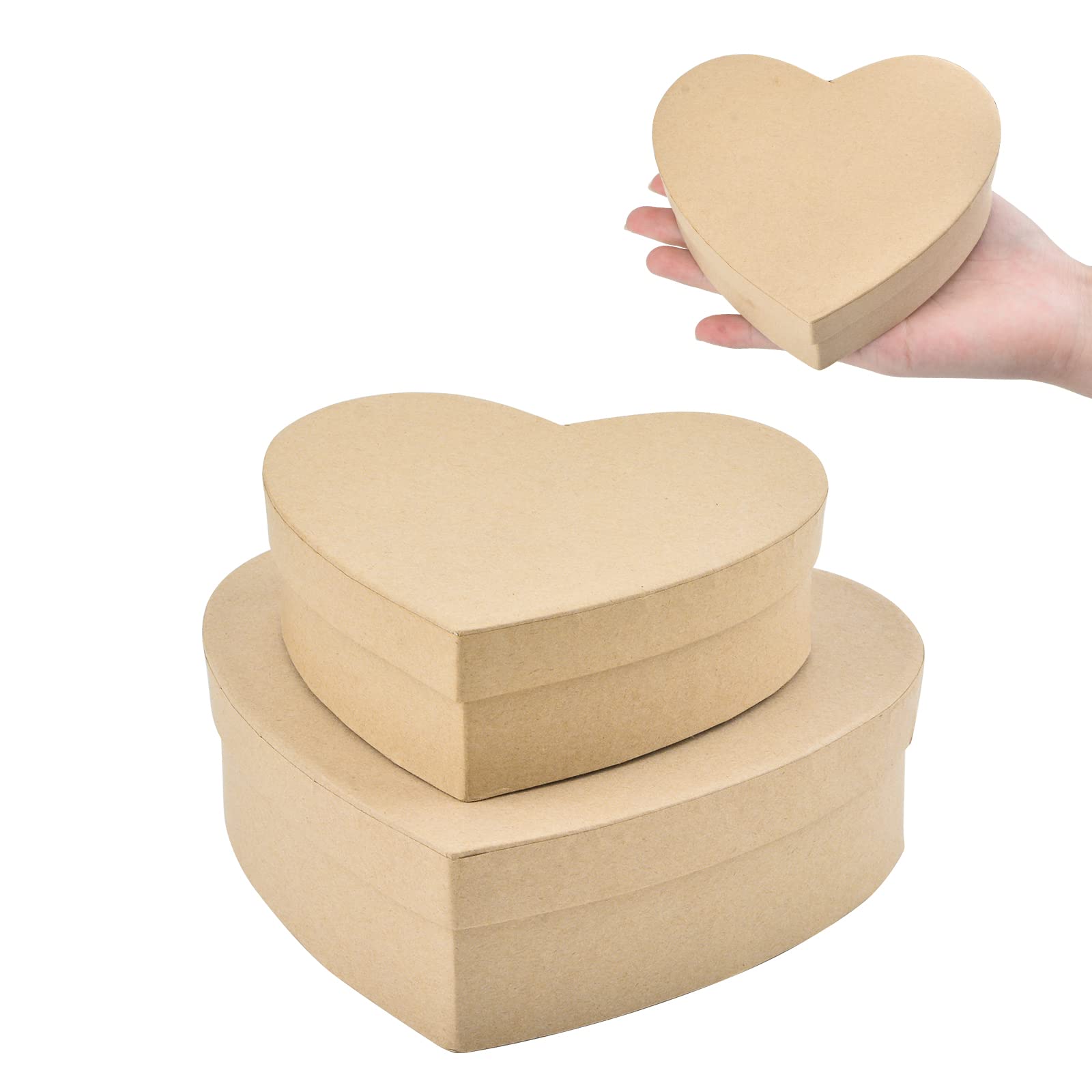 WANDIC Paper Mache Boxes, EC36 Set of 2 Small HeartShaped Kraft Paper
