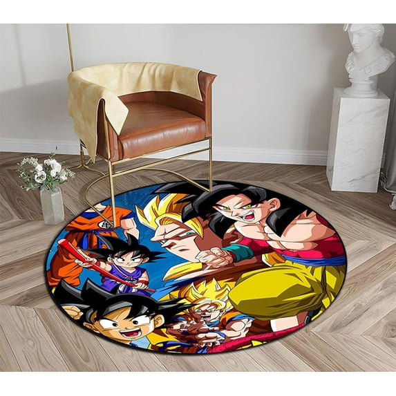 WANDJYOU Anime Dragon Ball Z Goku Round Area Rugs Diameter 3 x 3ft Floor Carpet Mat for Living Dinning Room Bedroom Kitchen Hallway Office Decor
