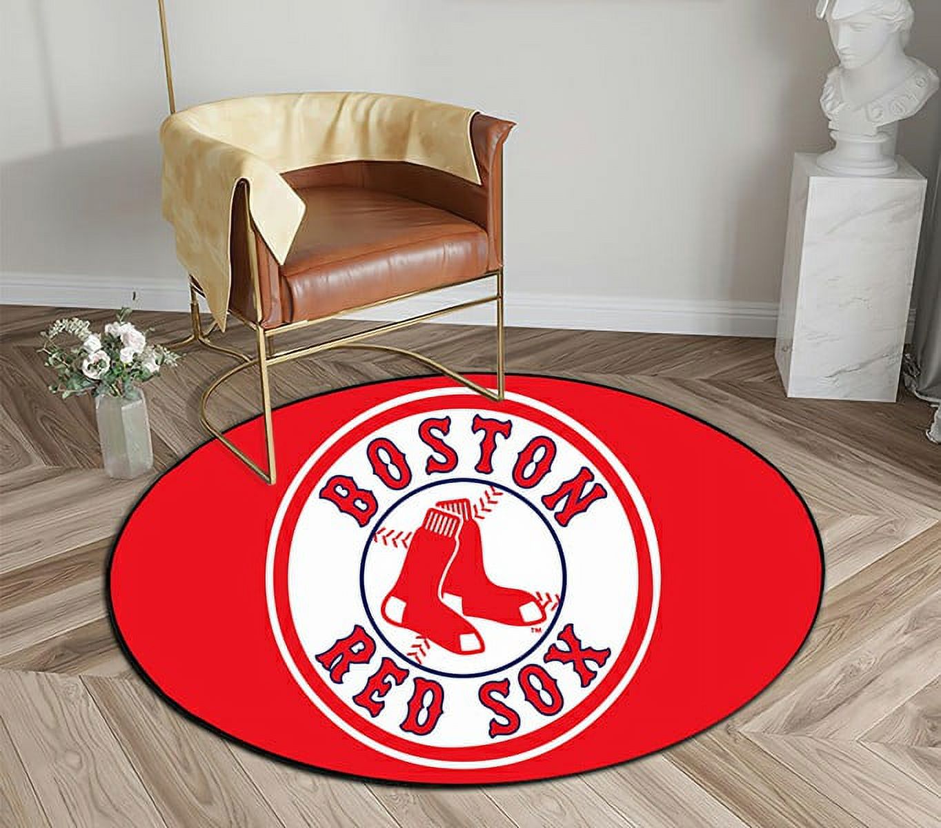 WANDJYOU Boston_Red_Sox_Flag_ Round Area Rugs Diameter 3 x 3ft Floor