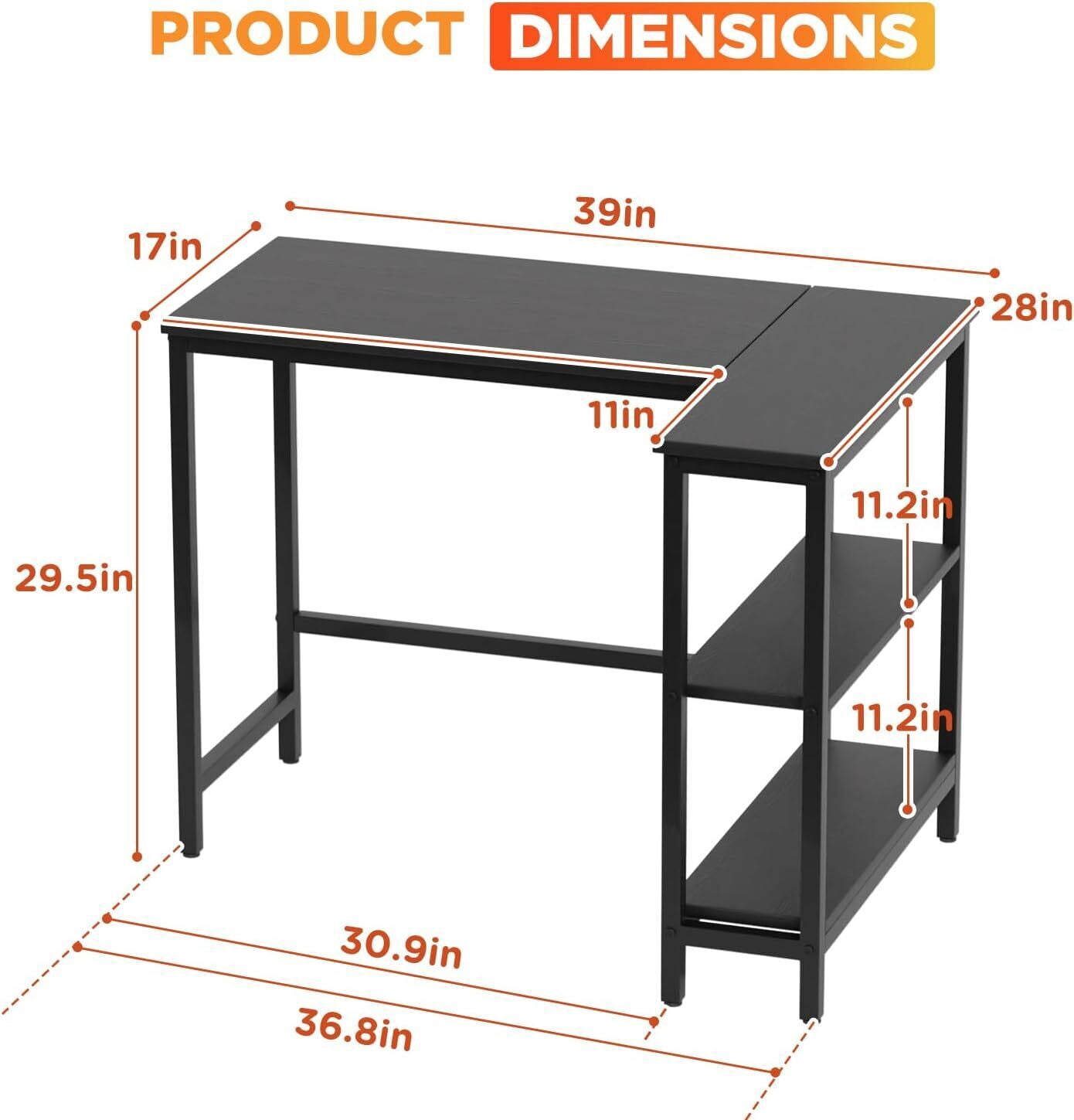 WANGBOY 43 Inch L-Shaped Computer Desk,Gaming Desk with Durable Metal ...