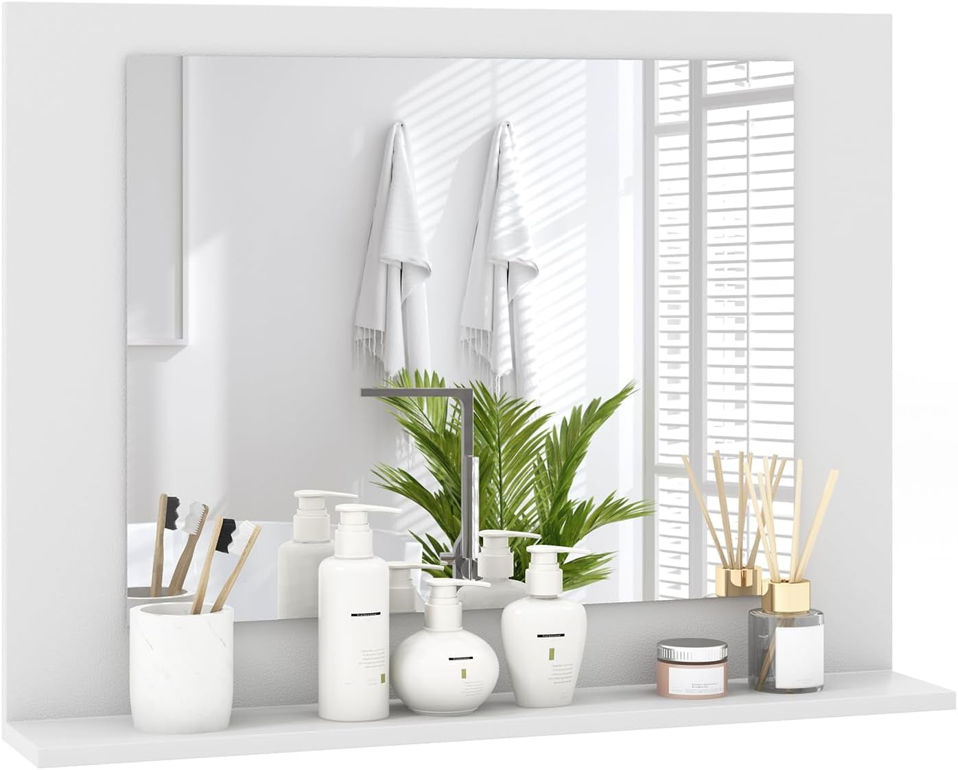 WANGBOY Bathroom Mirror with Shelf, 23.5" x 17.5" Rectangle Wood Frame Bathroom Vanity Mirror ...